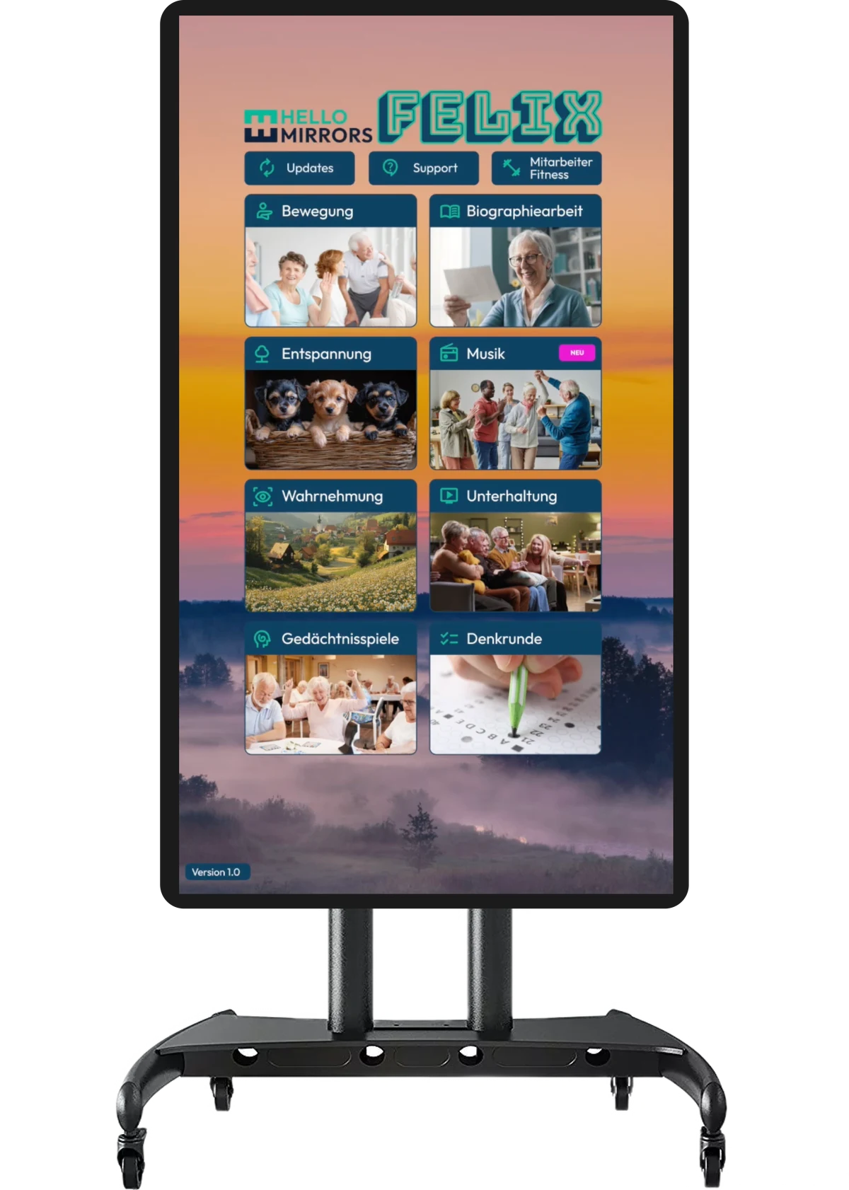 Felix Gesundheitsdisplay auf mobilem Profi-Rollstativ